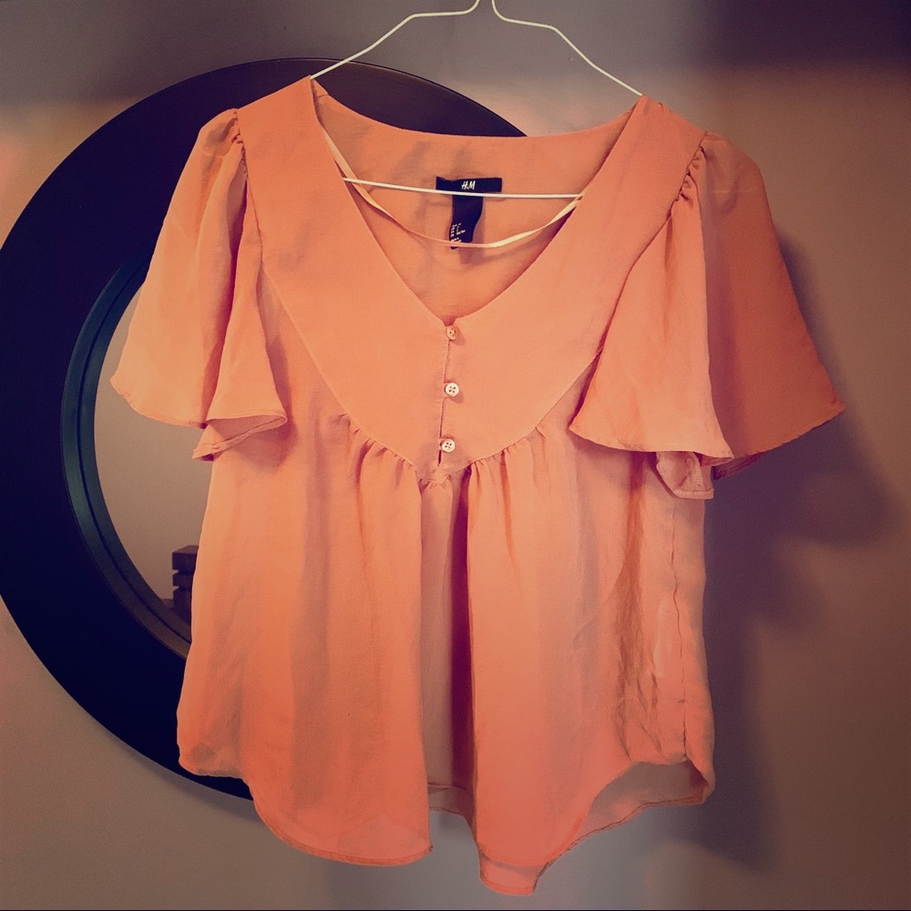 Light pink/cream chiffon crop blouse w/cap sleeves